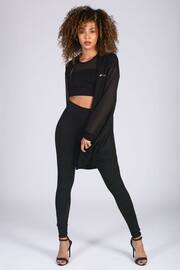 Pineapple Black Monroe Womens Longline Mesh Panel Cardigan - Image 3 of 5