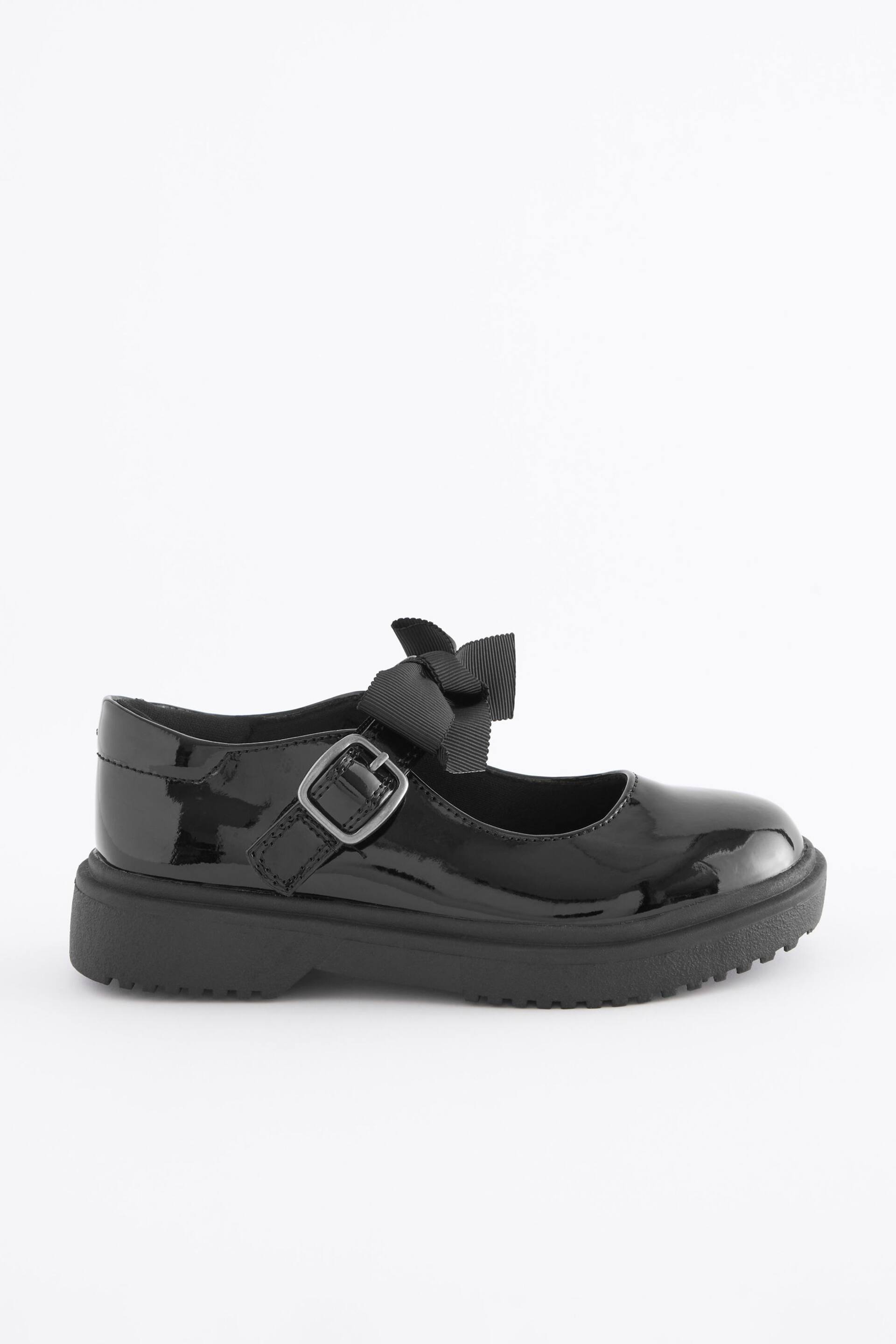 Black Patent Standard Fit (F) Bow Chunky Mary Jane School Shoes - Image 4 of 6