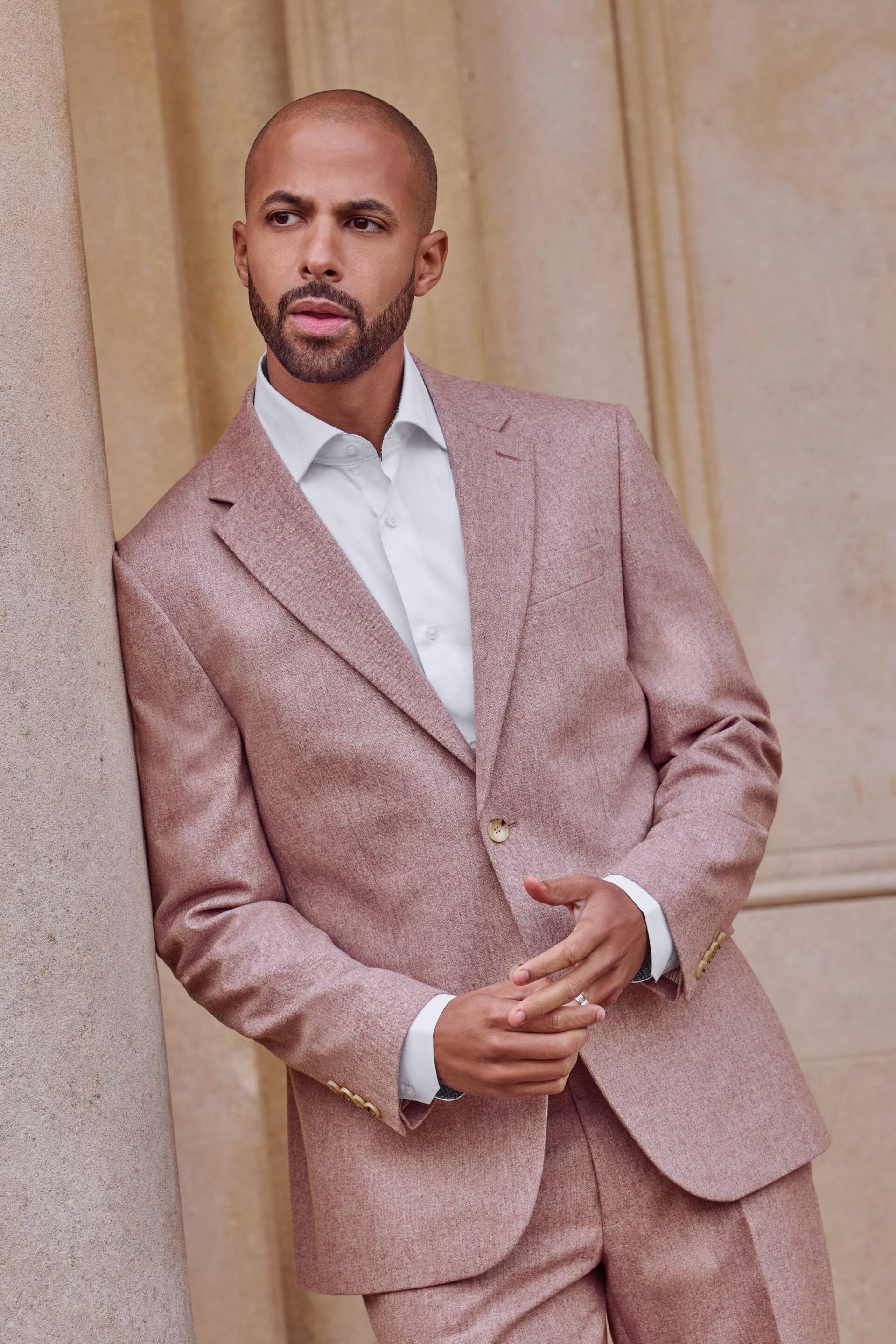 Pink Regular Fit Nova Fides Italian Wool Blend Suit: Jacket - Image 1 of 13