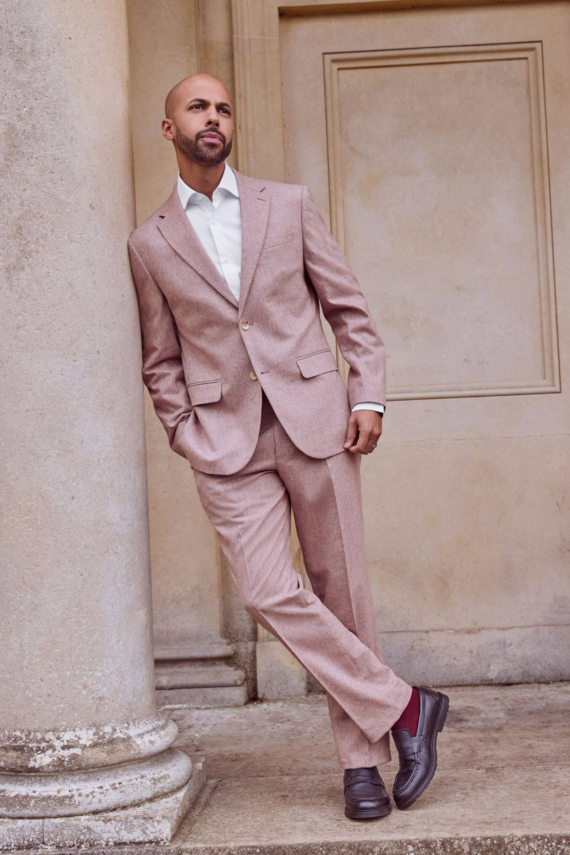 Pink Regular Fit Nova Fides Italian Wool Blend Suit: Jacket - Image 5 of 13