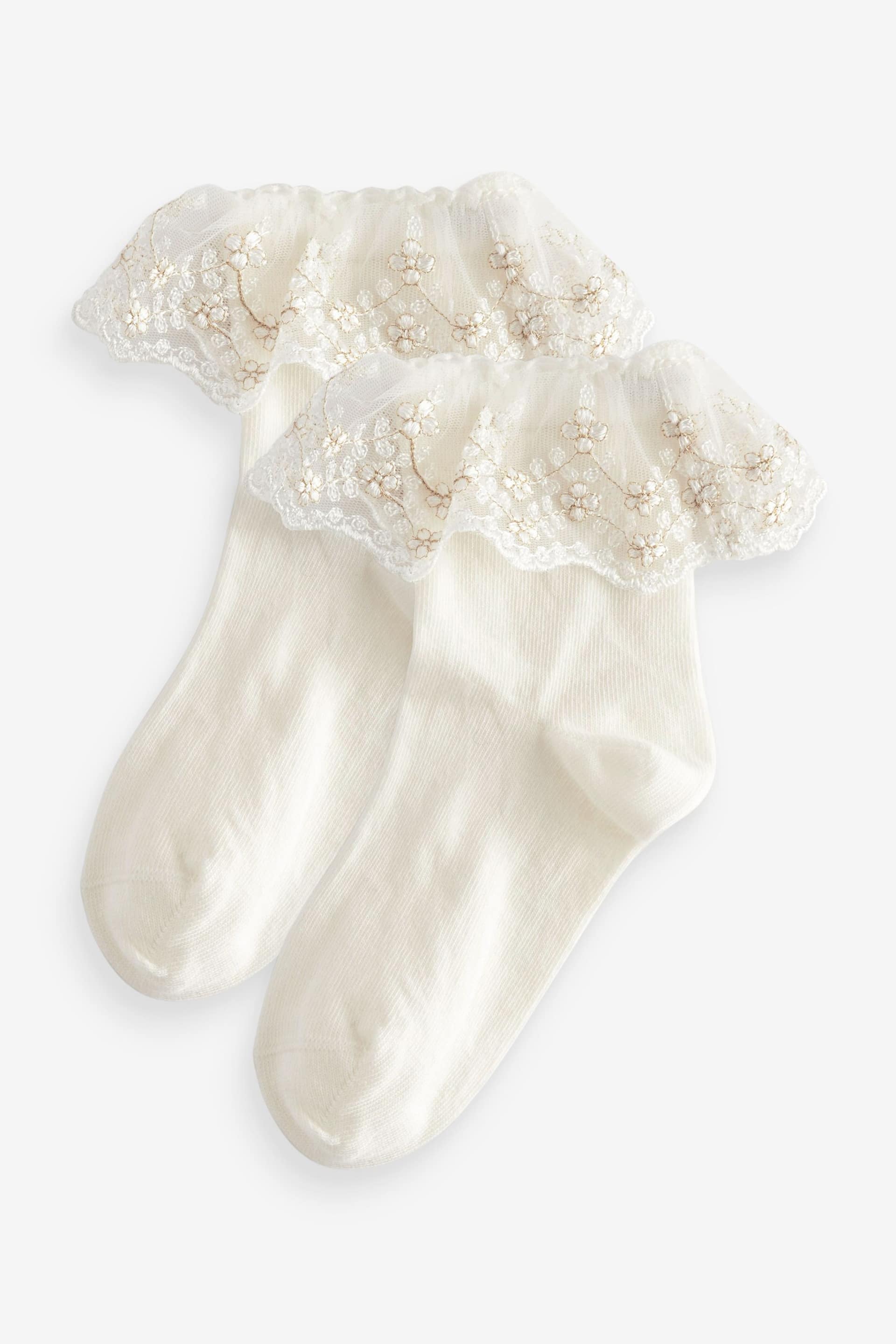 Cream Cotton Rich Bridesmaid Ruffle Ankle Socks 2 Pack - Image 1 of 2