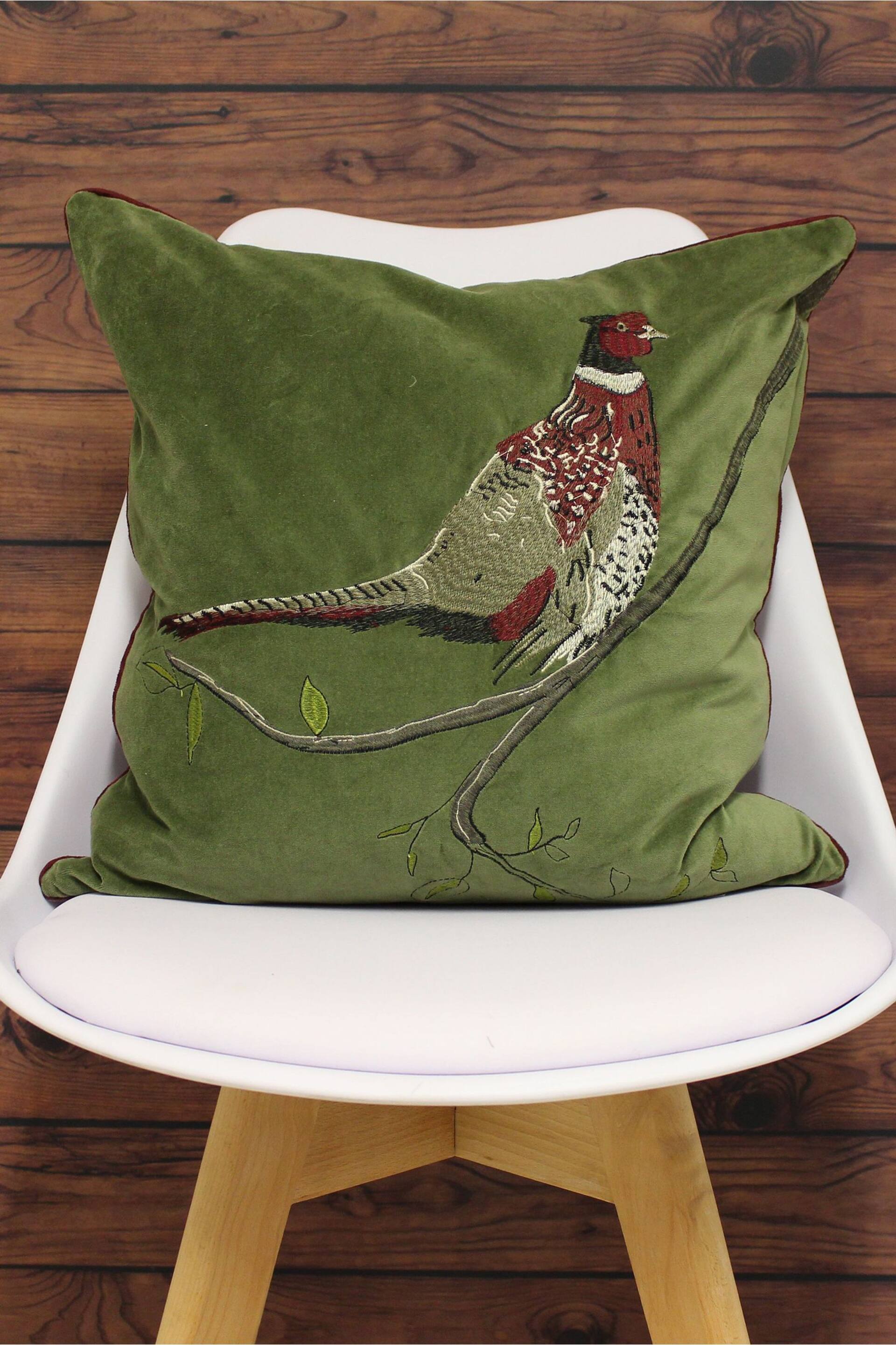 Riva Paoletti Green Hunter Velvet Embroidered Polyester Filled Cushion - Image 1 of 4