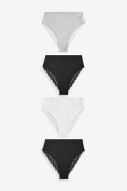 White/Black/Grey High Rise High Leg Cotton and Lace Knickers 4 Pack - Image 5 of 8