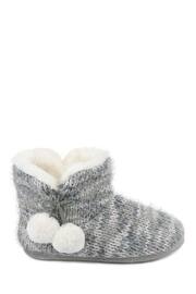 Totes Grey Ladies Knitted Boot Slippers With Pom Pom - Image 2 of 5