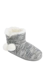 Totes Grey Ladies Knitted Boot Slippers With Pom Pom - Image 3 of 5