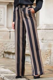 Sosandar Black Stripe Satin Wide Leg Trousers - Image 3 of 5