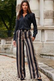 Sosandar Black Stripe Satin Wide Leg Trousers - Image 5 of 5