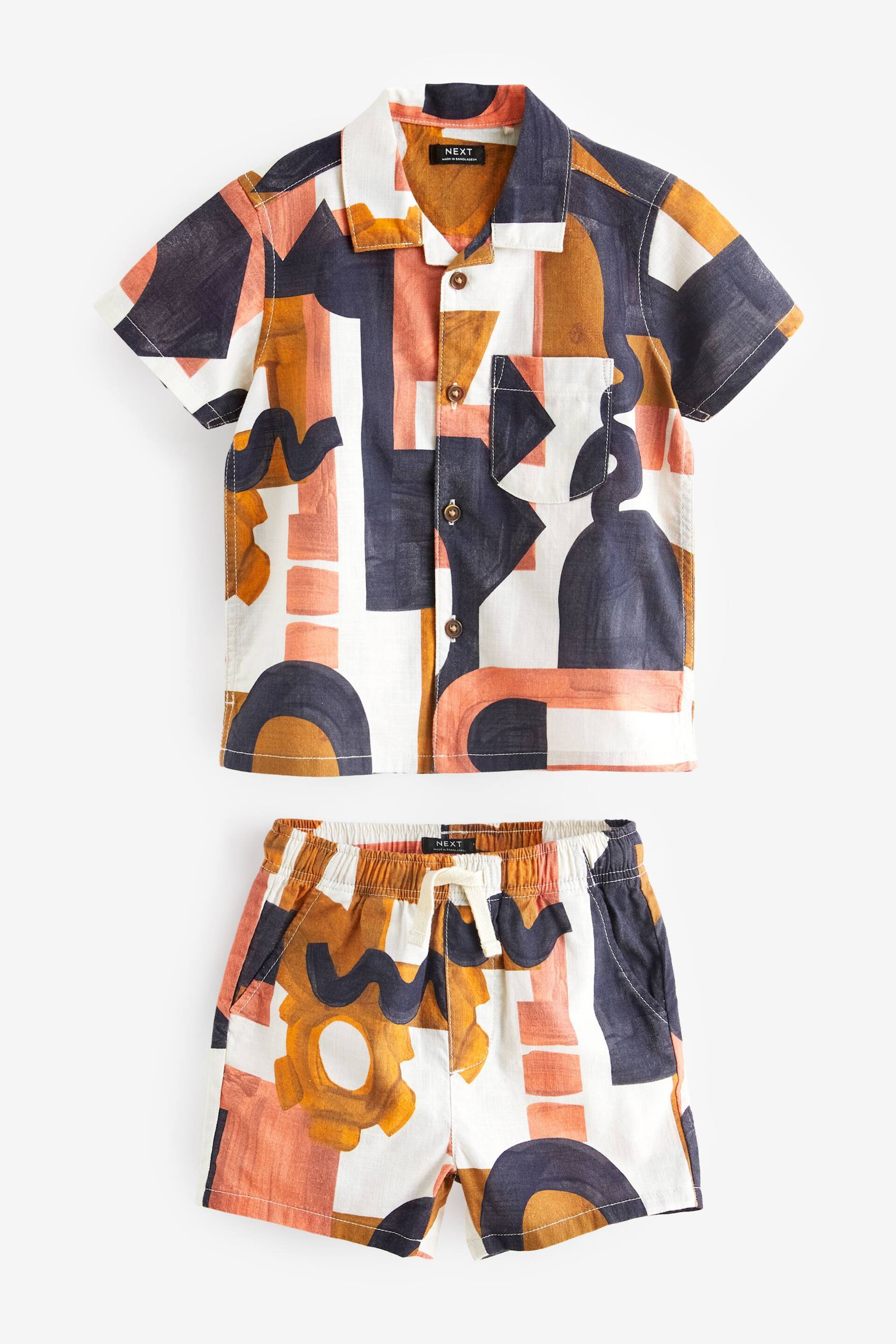 Tan Brown Short Sleeves Printed Shirt and Shorts Set (3mths-12yrs) - Image 4 of 6