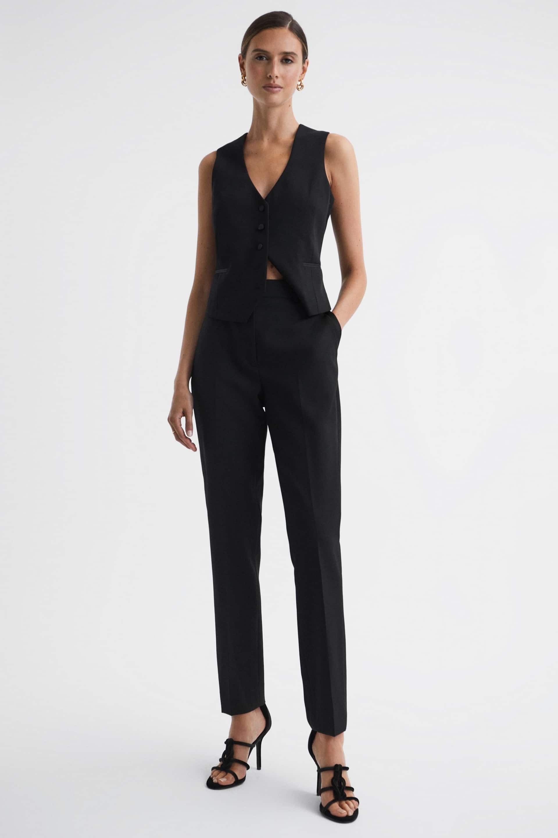 Reiss Black Alia Slim Fit Satin Stripe Suit Trousers - Image 3 of 5
