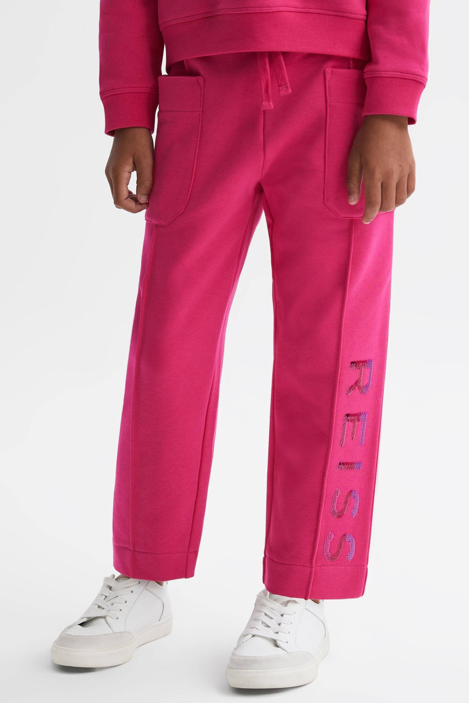 Reiss Bright Pink Mina Junior Drawstring Front Seam Joggers - Image 1 of 6