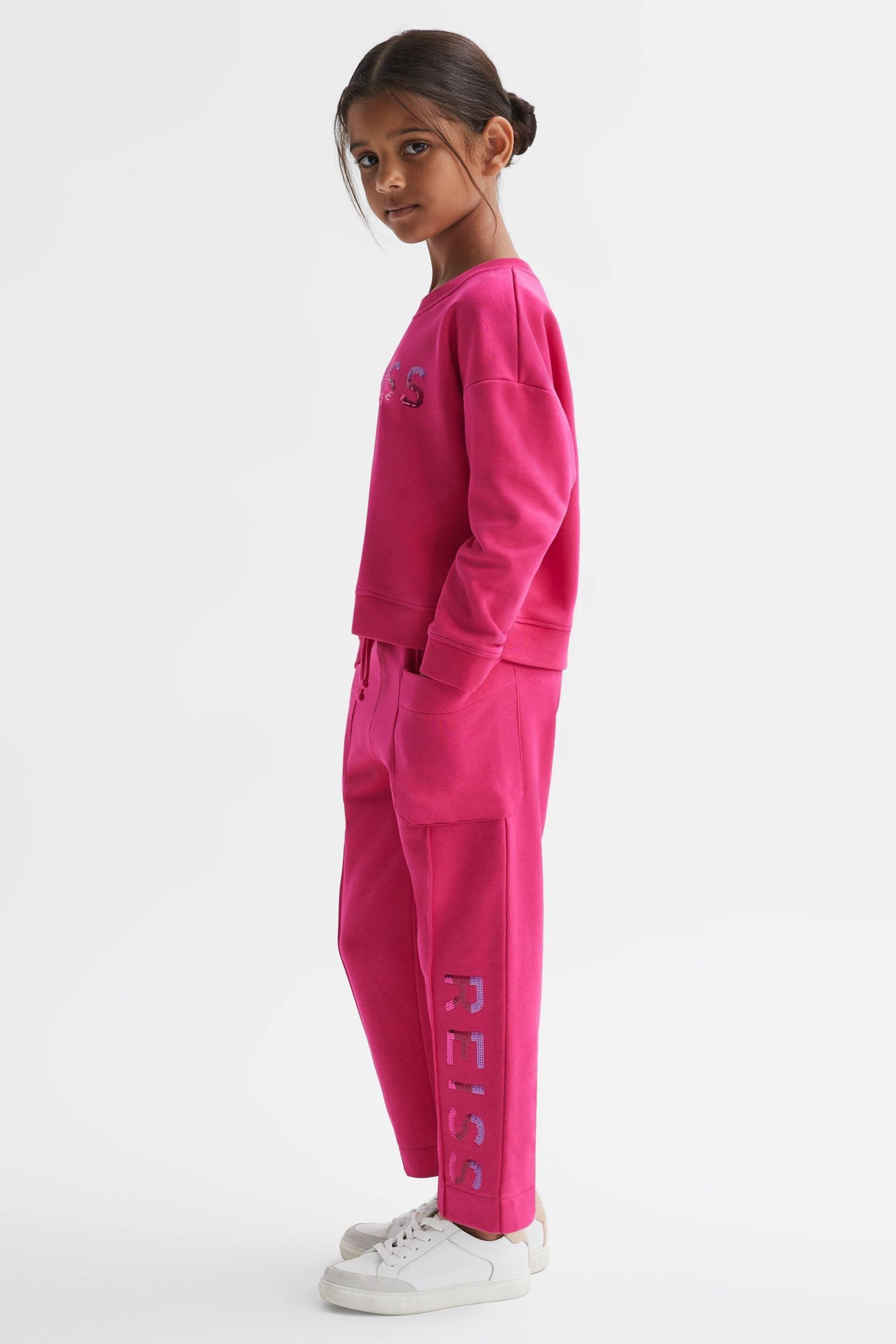 Reiss Bright Pink Mina Junior Drawstring Front Seam Joggers - Image 3 of 6