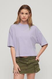 Superdry Purple Micro Logo Embroidered Boxy T-Shirt - Image 1 of 5