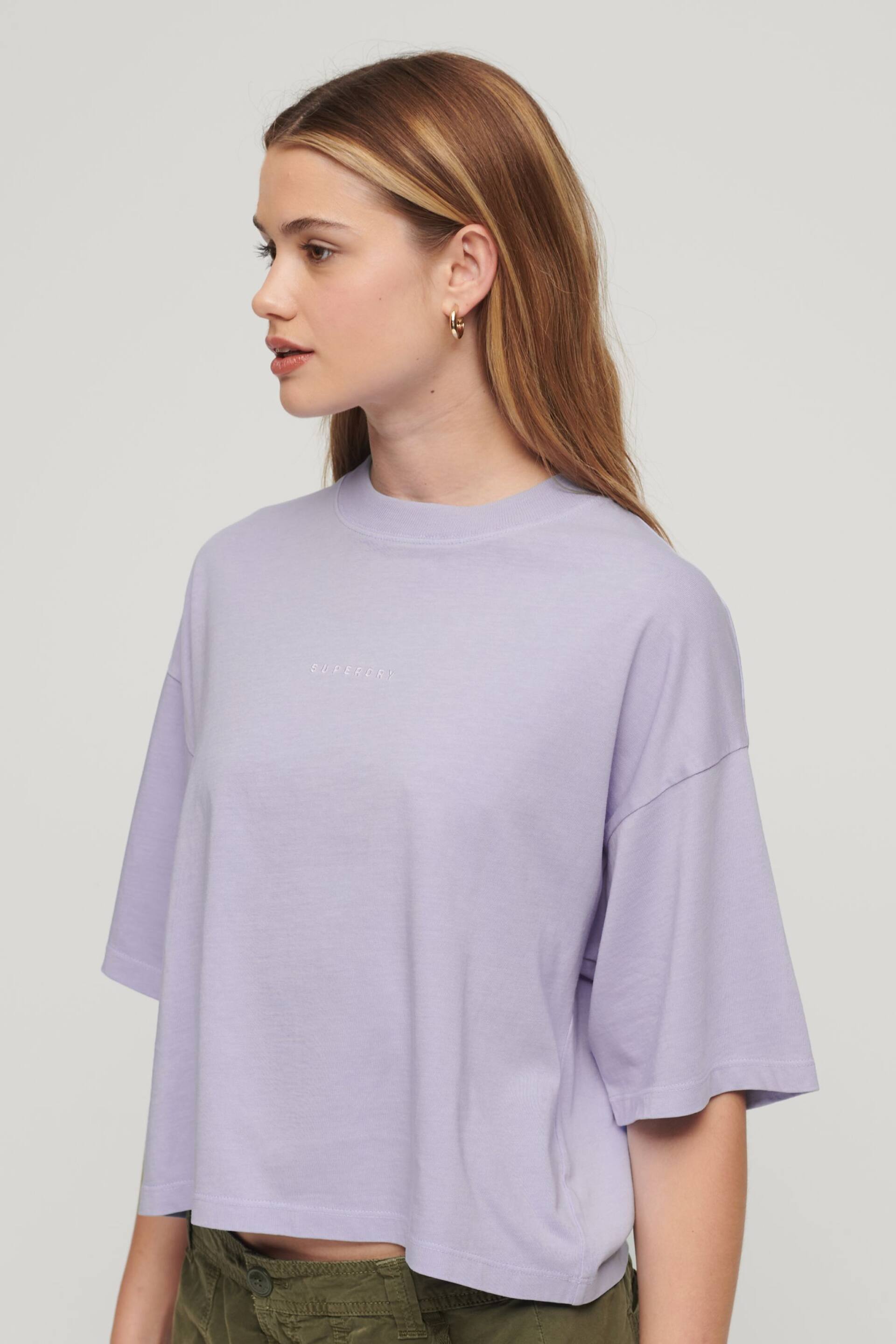 Superdry Purple Micro Logo Embroidered Boxy T-Shirt - Image 2 of 5