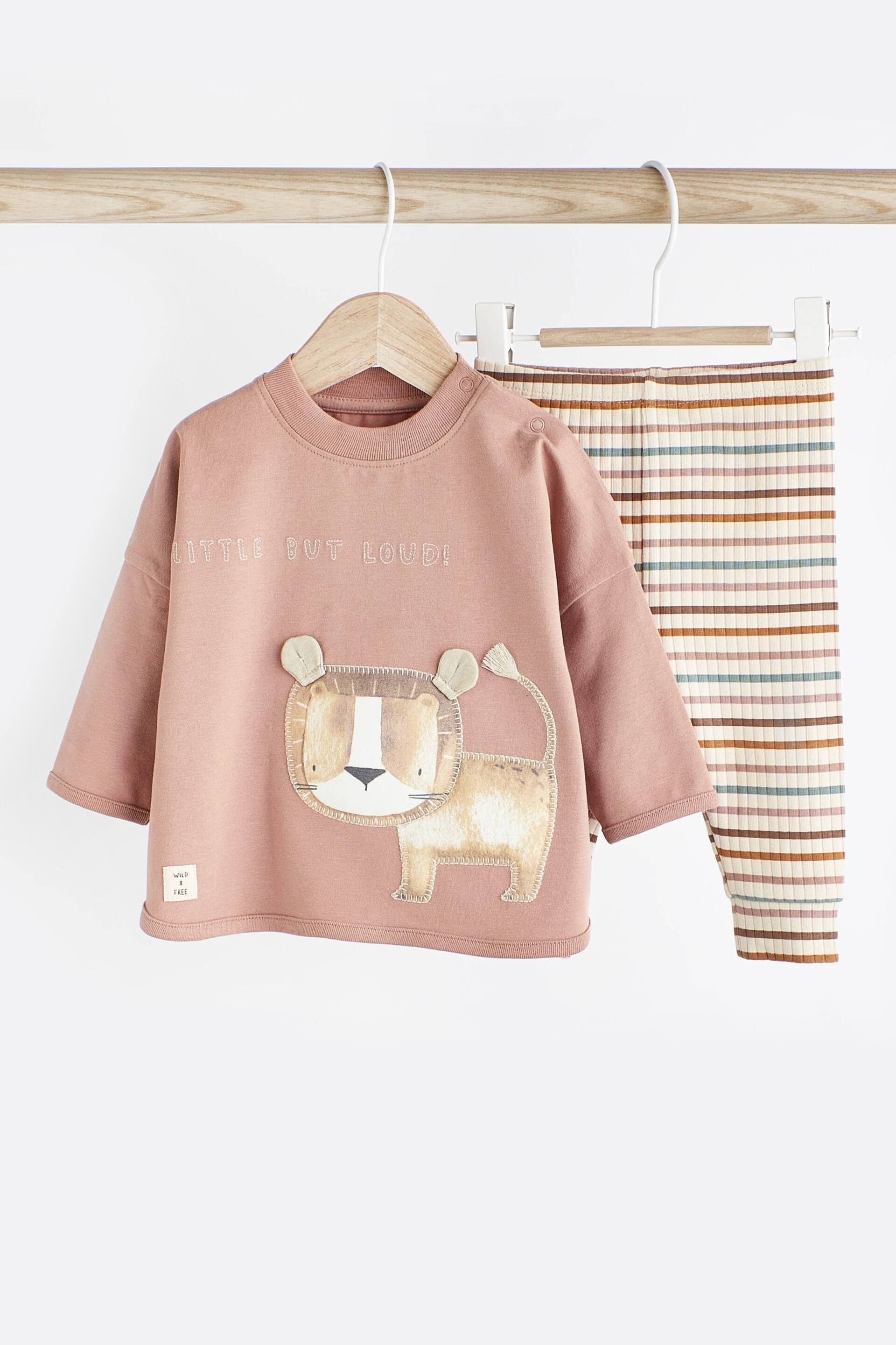 Rust Brown Lion Baby T-Shirt And Leggings 2 Piece Set - Image 1 of 7