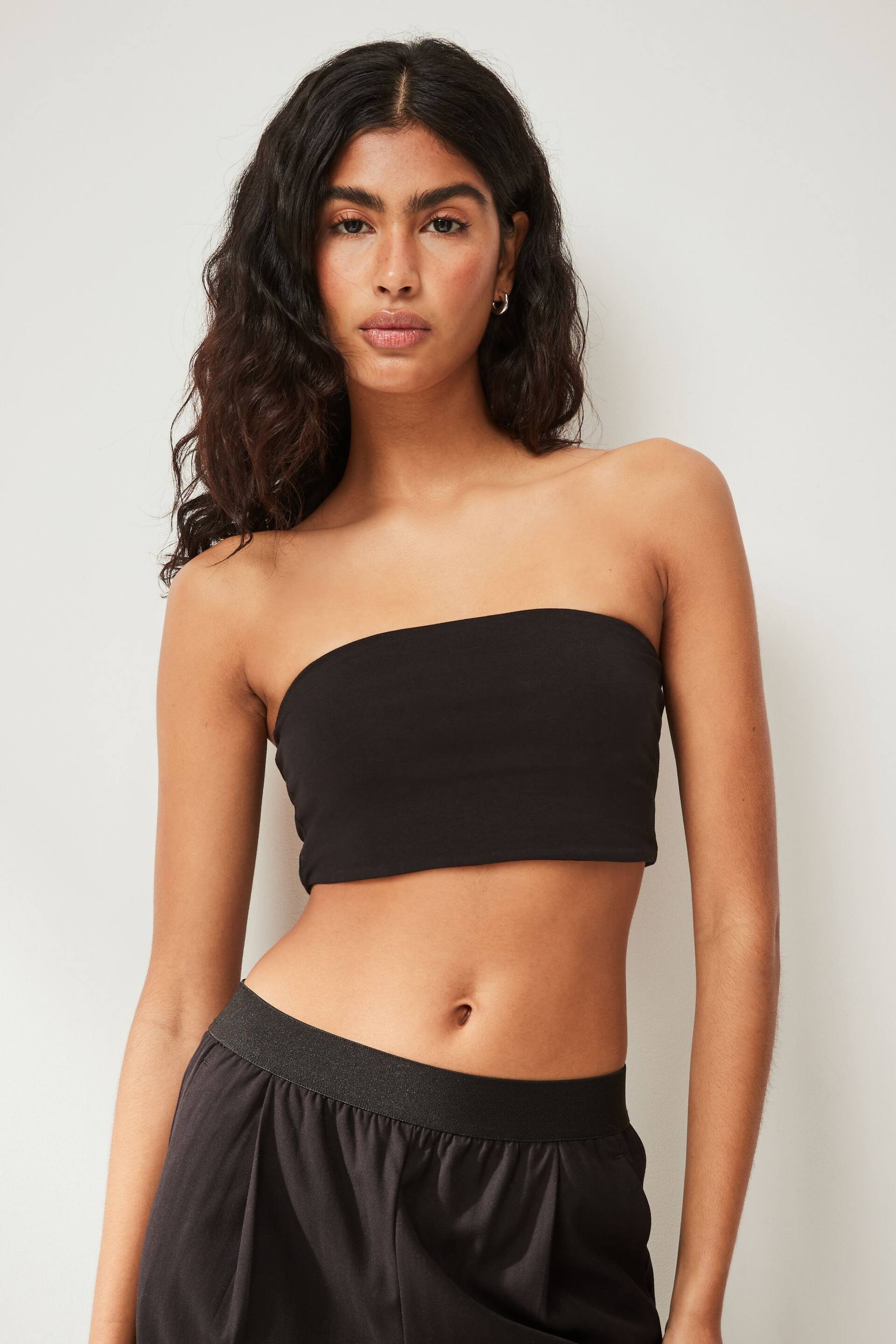 Black Cotton Rich Bandeau Boobtube Tops 2 Pack - Image 3 of 6