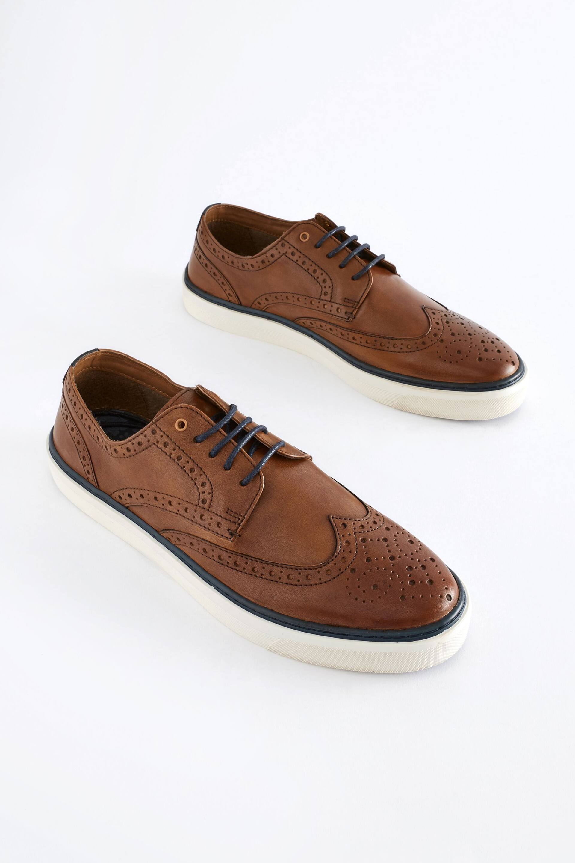 Tan Brown Leather Brogue Cupsole Shoes - Image 1 of 8