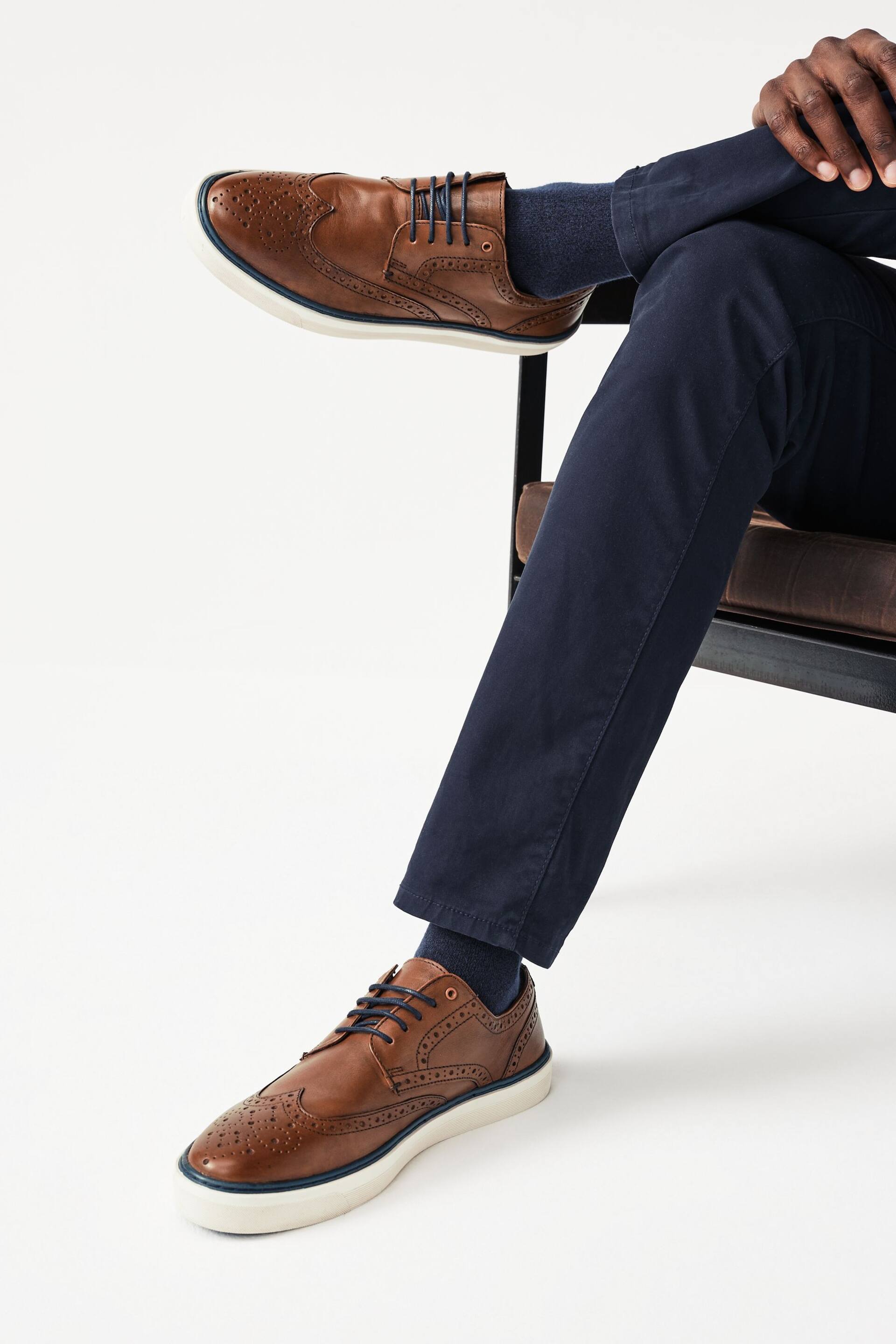 Tan Brown Leather Brogue Cupsole Shoes - Image 7 of 8