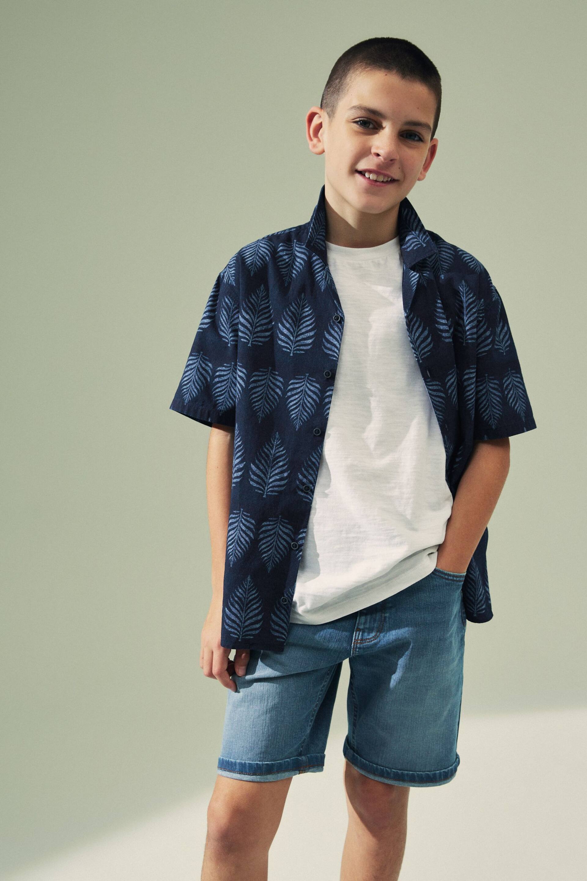 Indigo Blue Short Sleeve Printed Shirt (3-16yrs) - Image 2 of 3