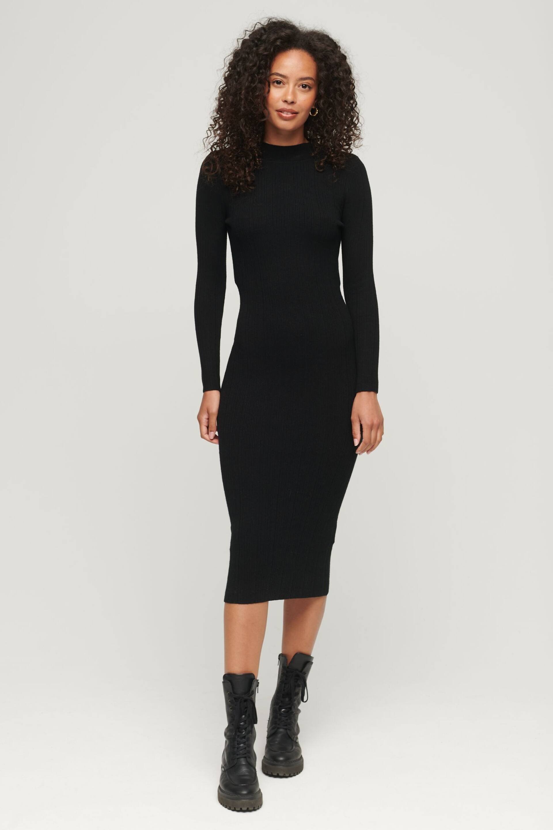 Superdry Black Backless Bodycon Midi Dress - Image 1 of 6