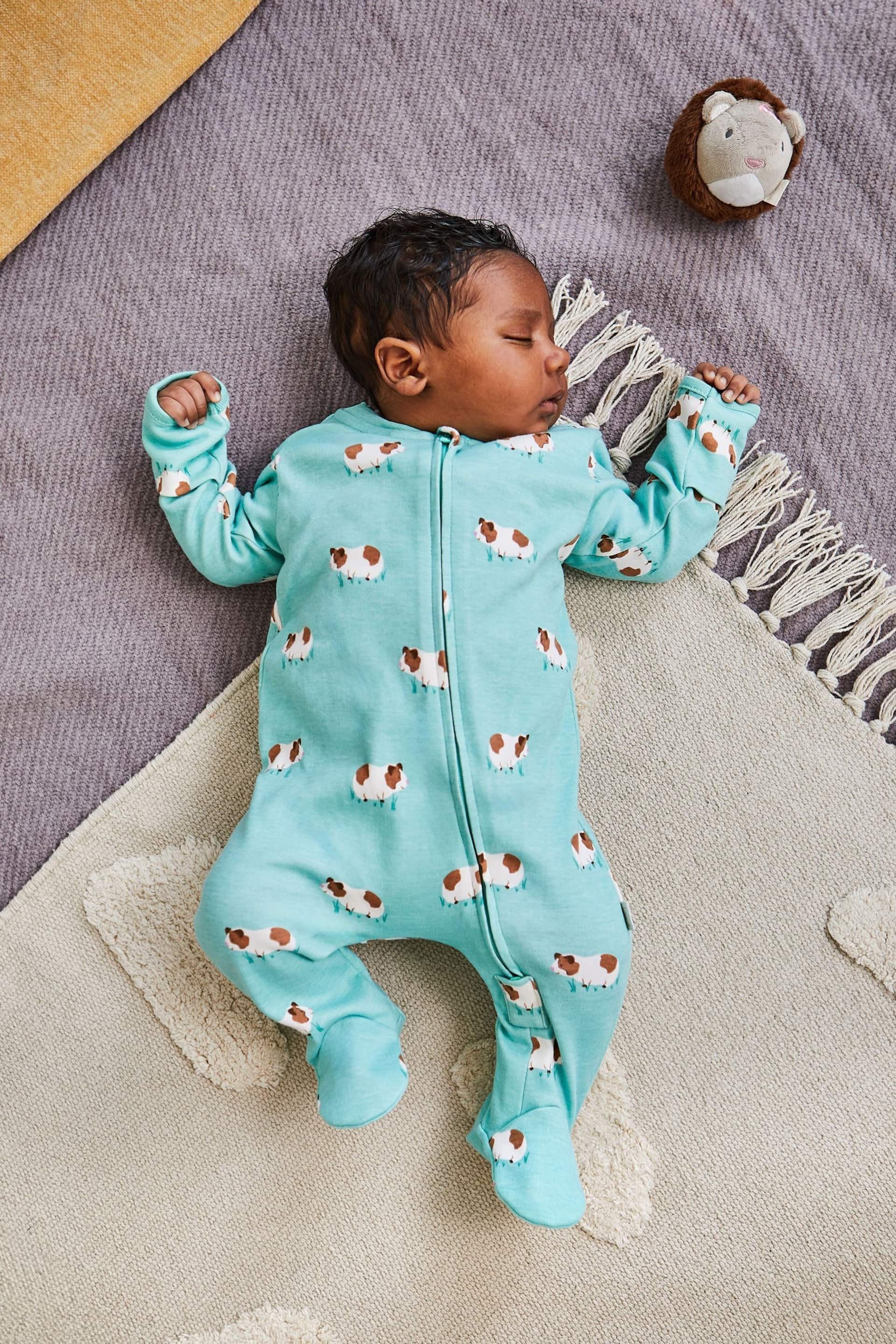 JoJo Maman Bébé Blue Guinea Pig Print Zip Cotton Baby Sleepsuit - Image 1 of 3