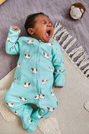 JoJo Maman Bébé Blue Guinea Pig Print Zip Cotton Baby Sleepsuit - Image 2 of 3