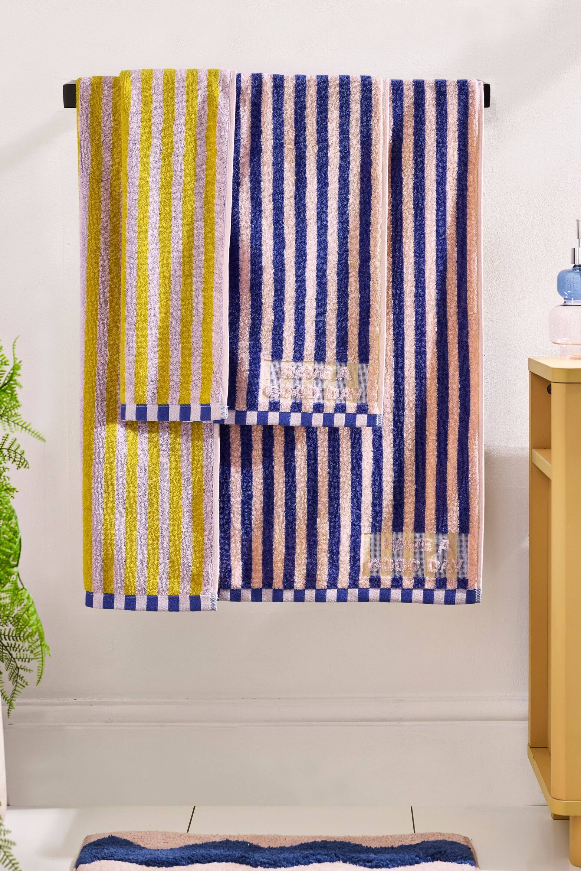 Blue/Yellow Reversible Stripe 100% Cotton Towel - Image 1 of 7