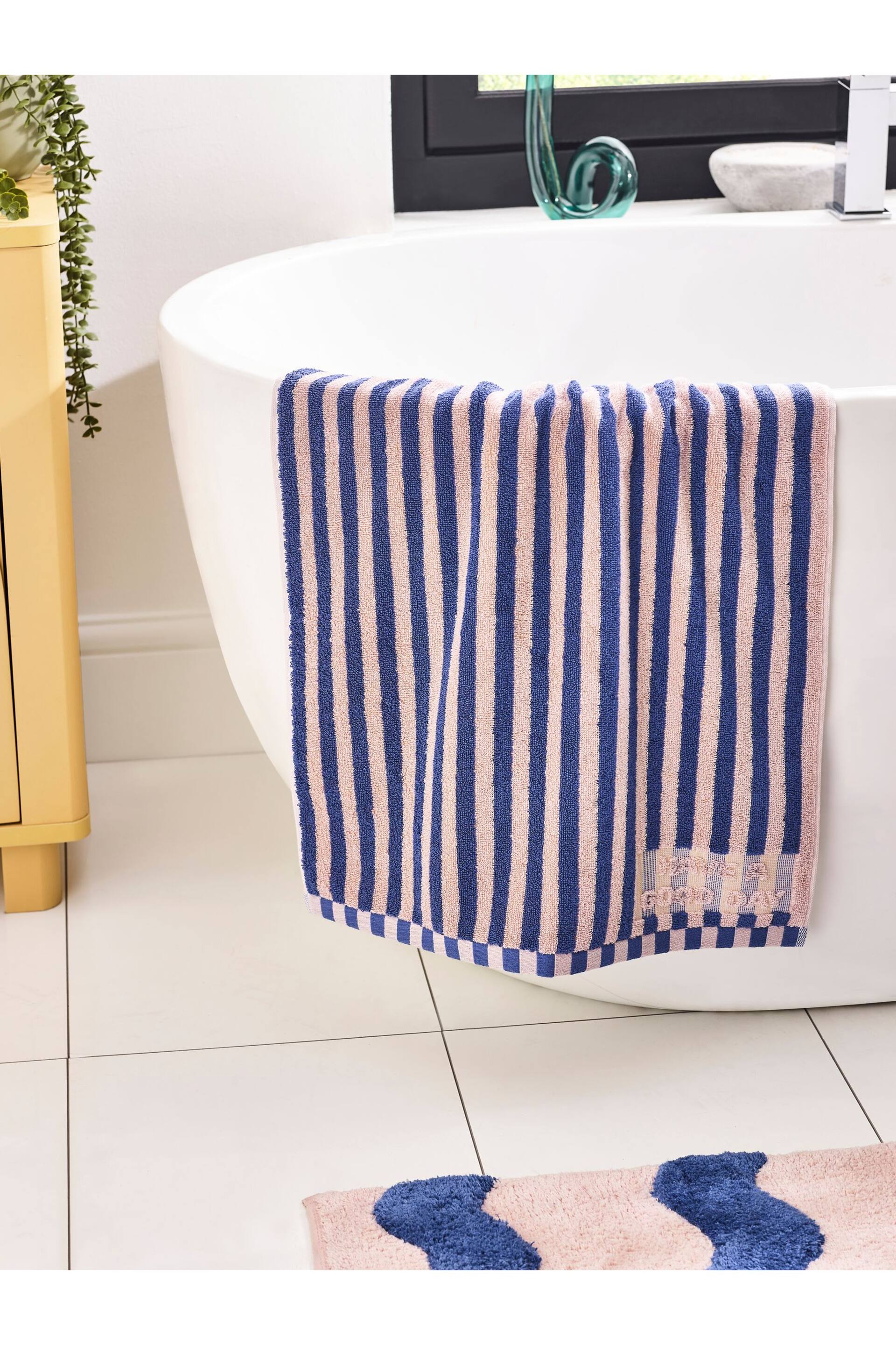 Blue/Yellow Reversible Stripe 100% Cotton Towel - Image 6 of 7