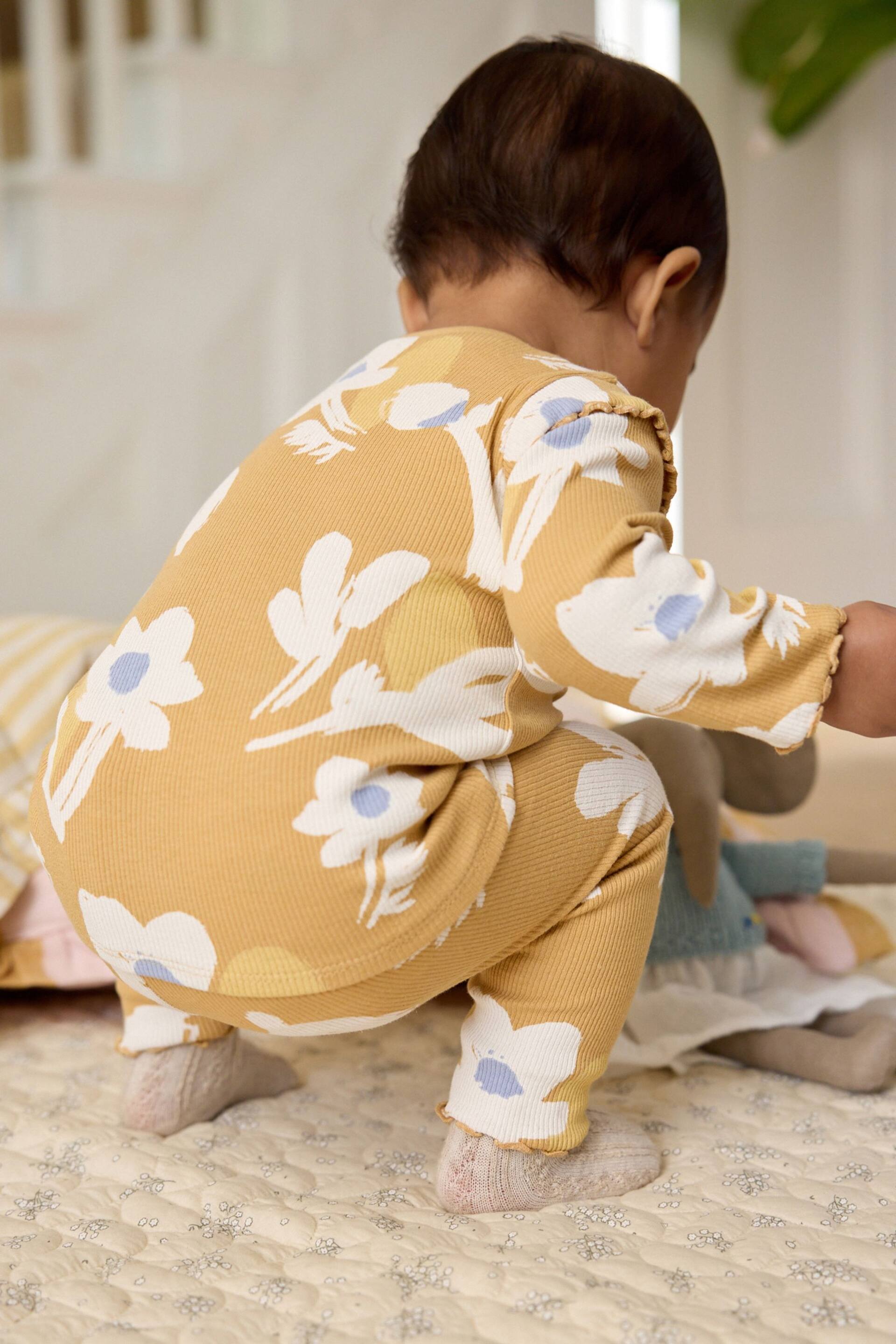 Ochre Yellow Floral Baby Top And Leggings Set - Image 2 of 10