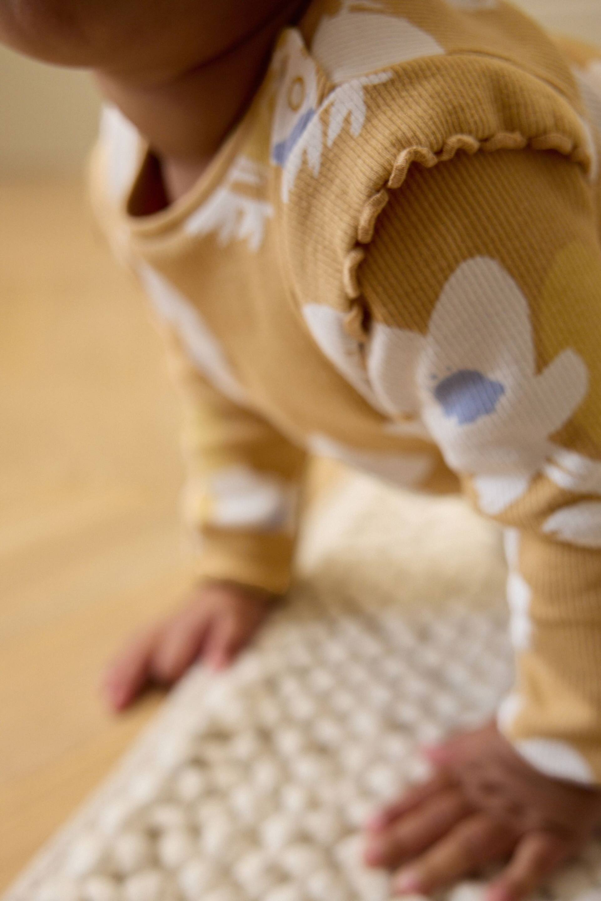 Ochre Yellow Floral Baby Top And Leggings Set - Image 3 of 10