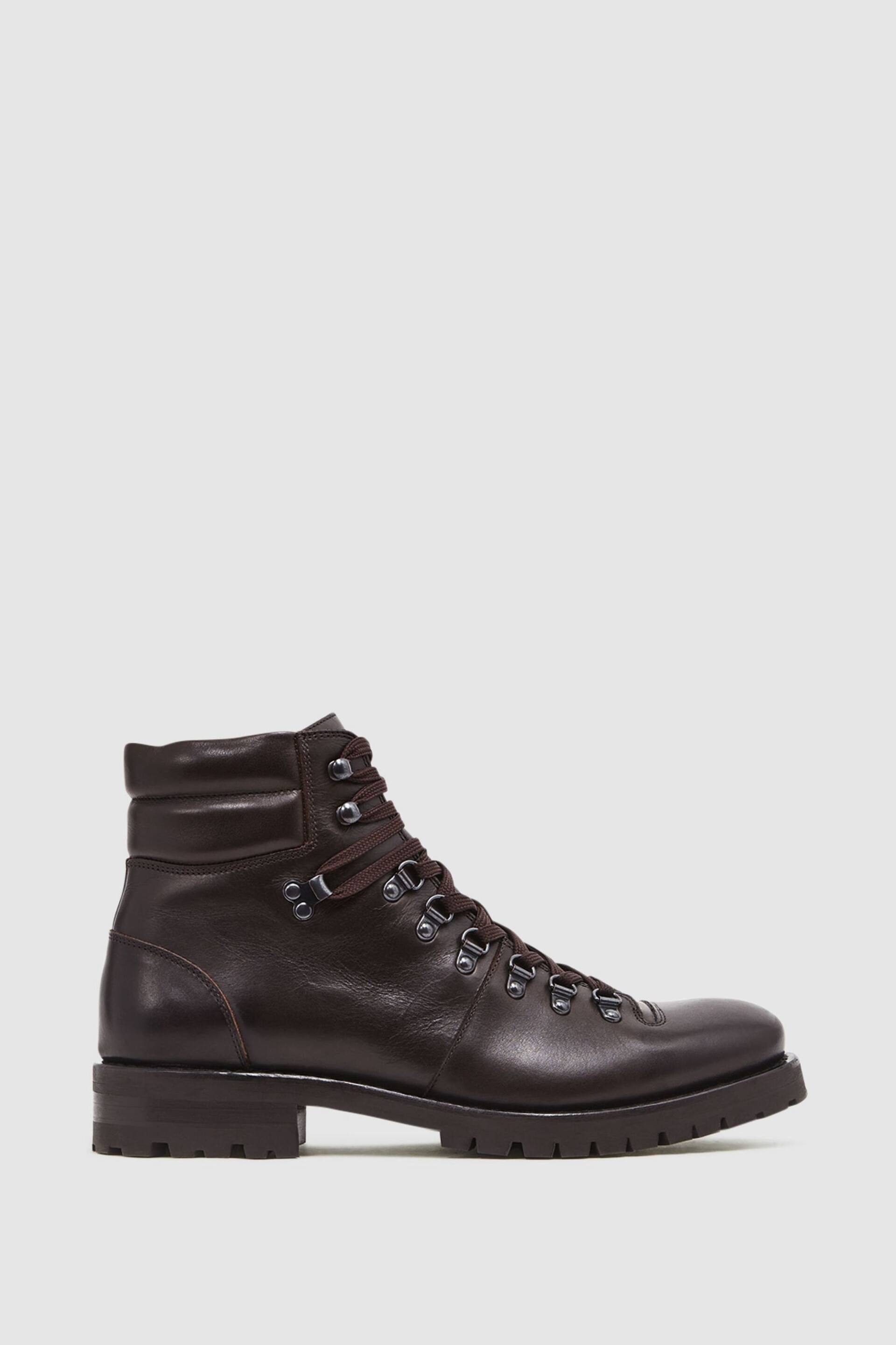 Reiss Dark Brown Amwell Leather Hiking Boots - Image 1 of 8