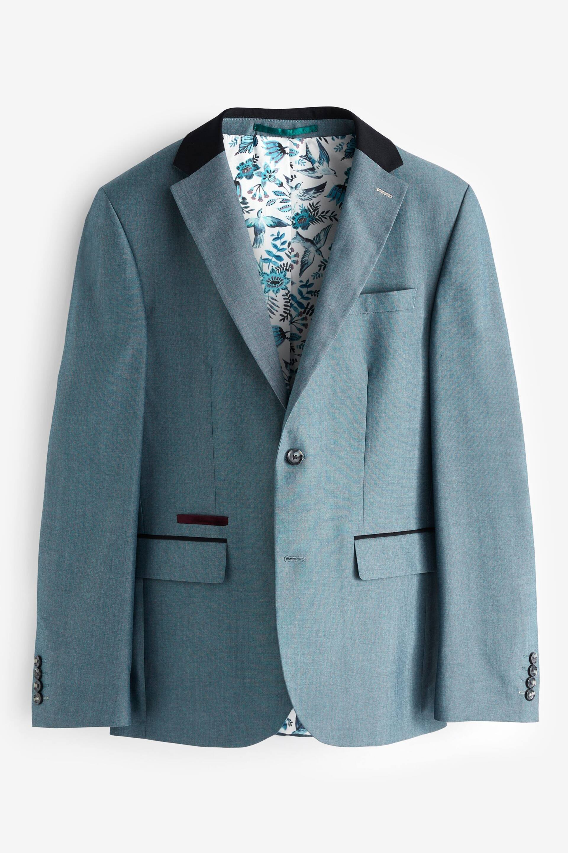 Light Blue Slim Fit Trimmed Suit Jacket - Image 6 of 11