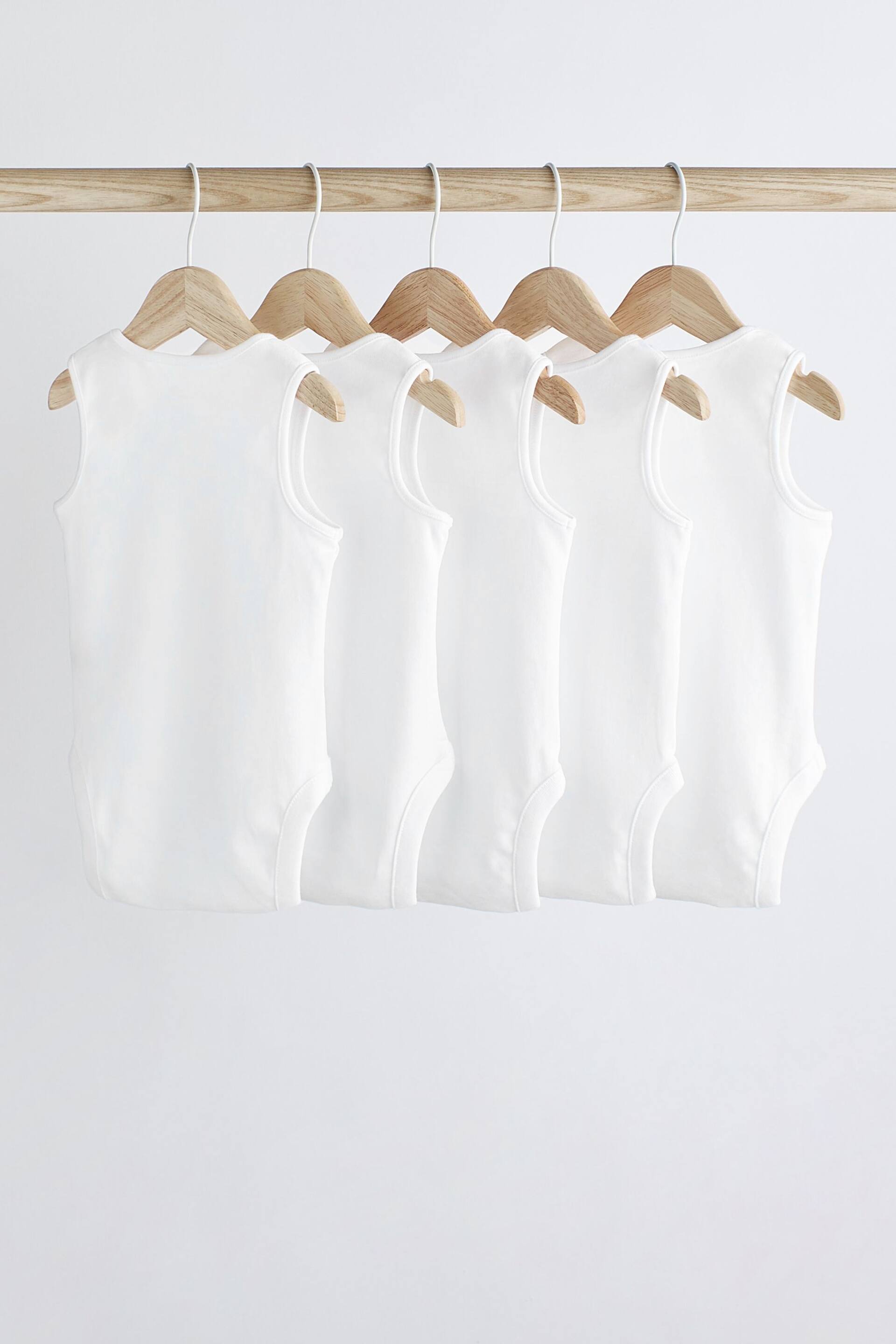 White 5 Pack Baby Vest Bodysuits - Image 2 of 5