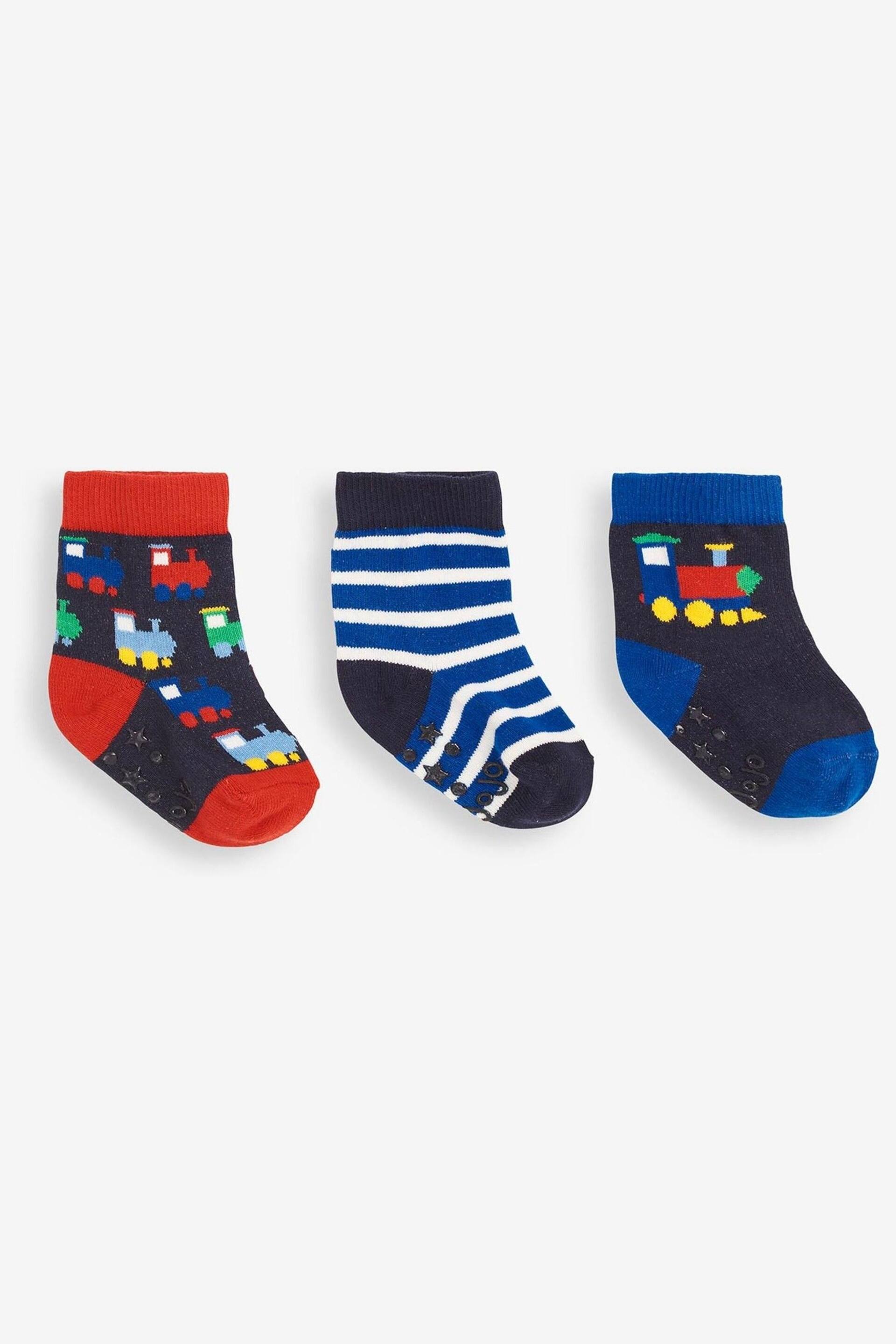 JoJo Maman Bébé Navy Boys' 3-Pack Navy Train Socks - Image 1 of 1