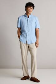 Blue Standard Collar Linen Blend Short Sleeve Shirt - Image 2 of 8