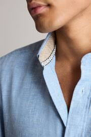 Blue Standard Collar Linen Blend Short Sleeve Shirt - Image 5 of 8