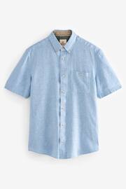 Blue Standard Collar Linen Blend Short Sleeve Shirt - Image 6 of 8