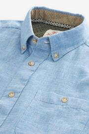 Blue Standard Collar Linen Blend Short Sleeve Shirt - Image 7 of 8