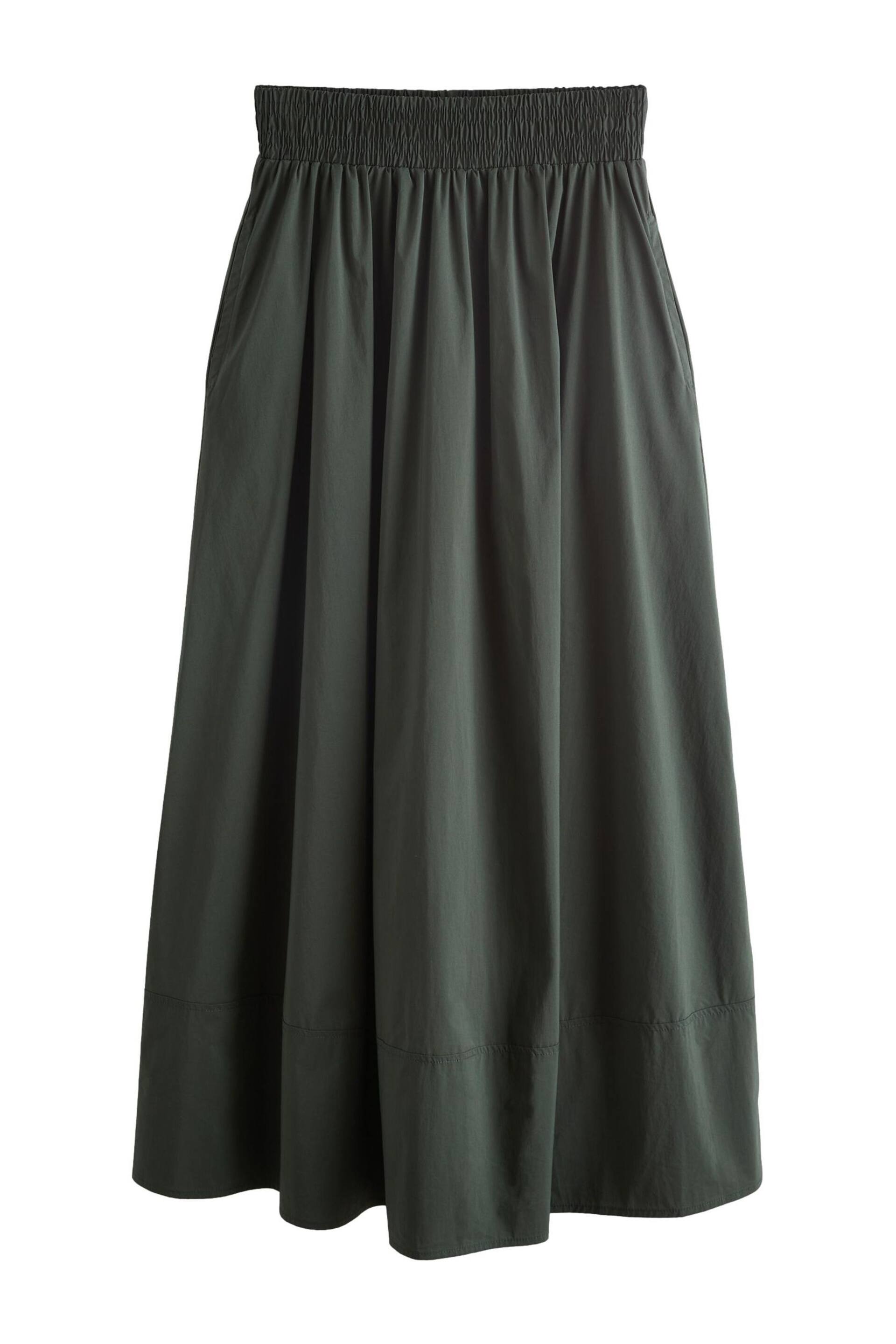 Khaki Green Poplin Midi Shirred Waist Skirt - Image 10 of 11