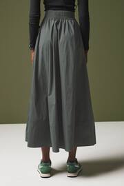 Khaki Green Poplin Midi Shirred Waist Skirt - Image 3 of 11