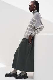 Khaki Green Poplin Midi Shirred Waist Skirt - Image 6 of 11
