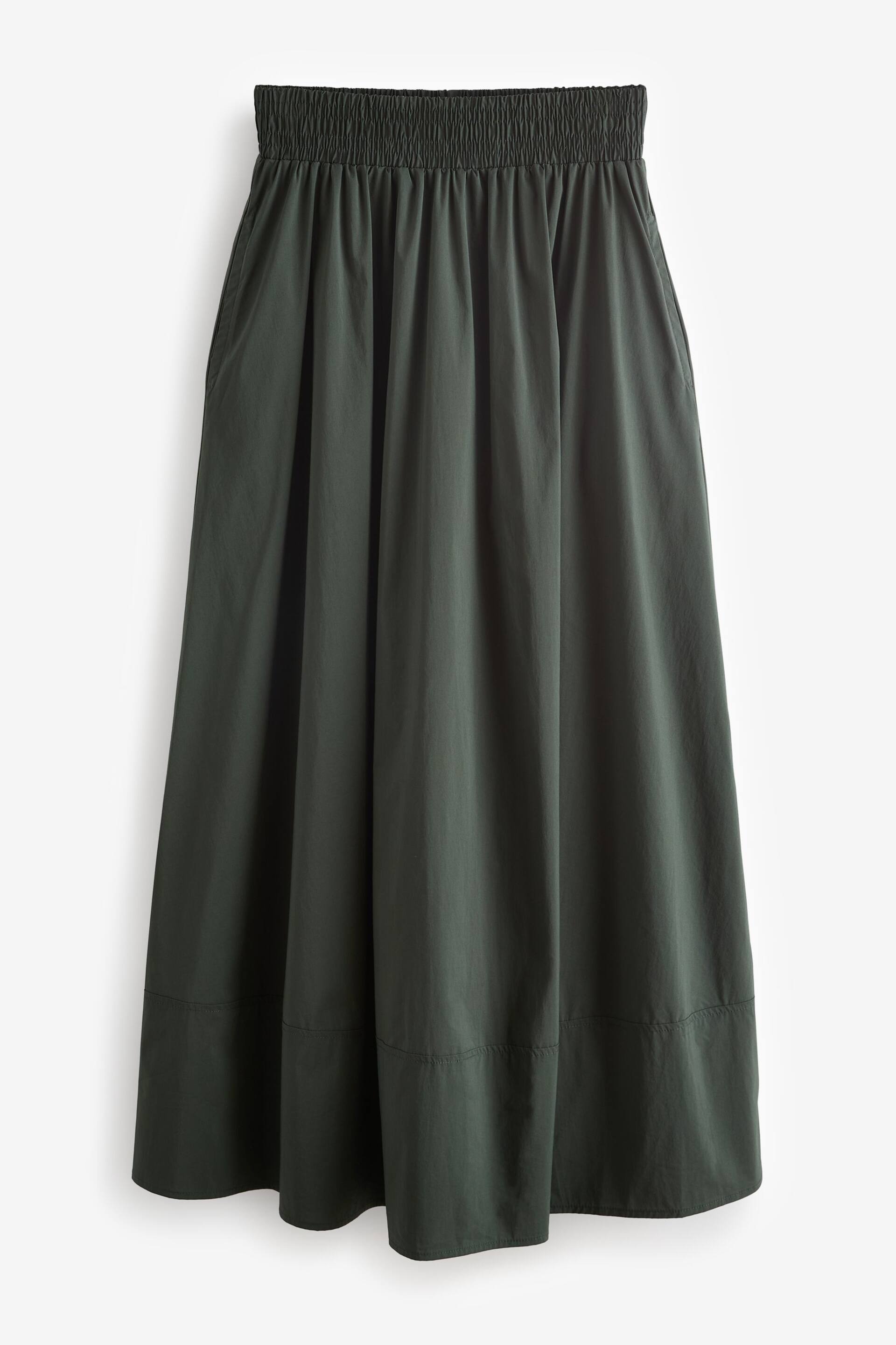 Khaki Green Poplin Midi Shirred Waist Skirt - Image 9 of 11