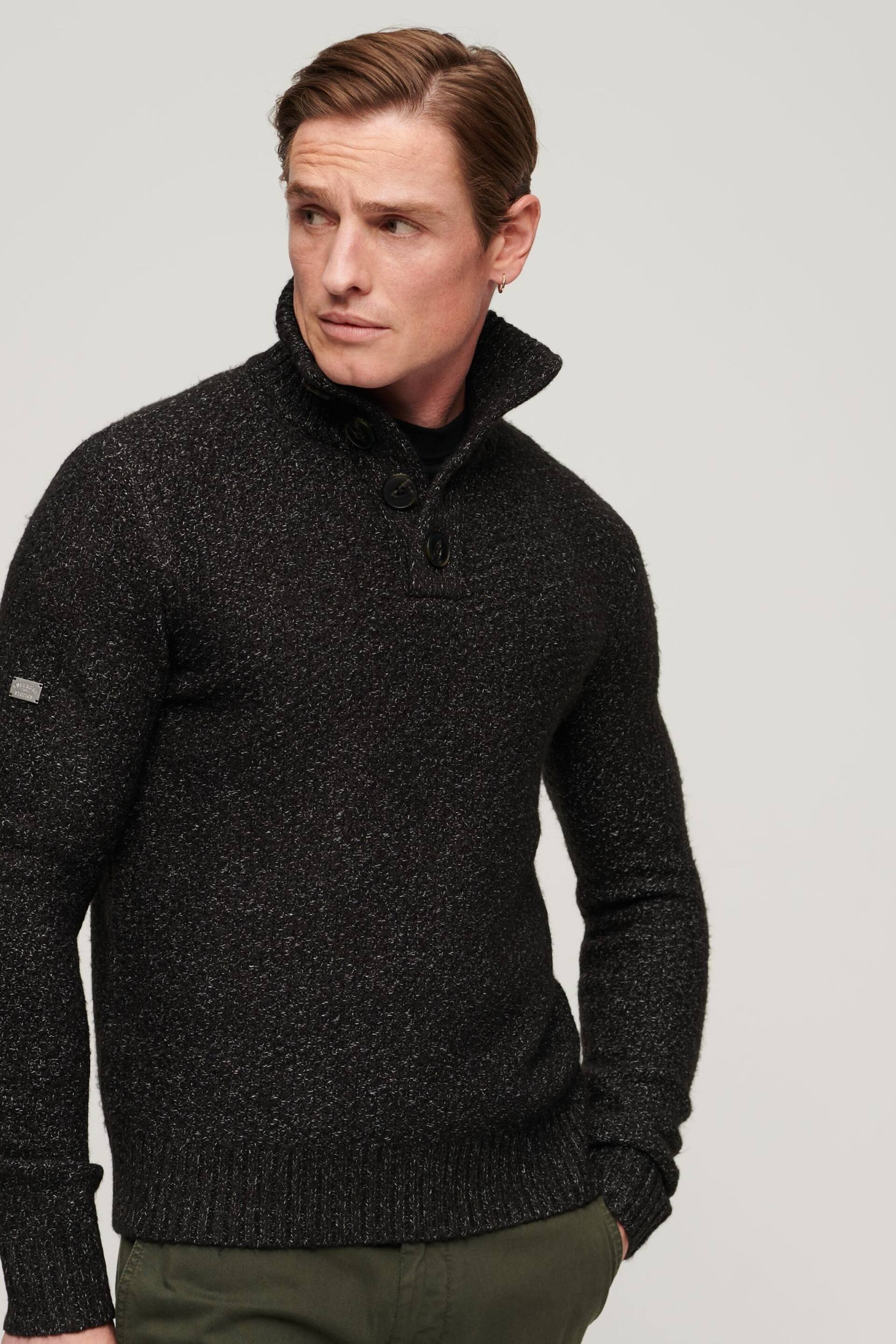 Superdry Black Chunky Button High Neck Jumper - Image 1 of 6