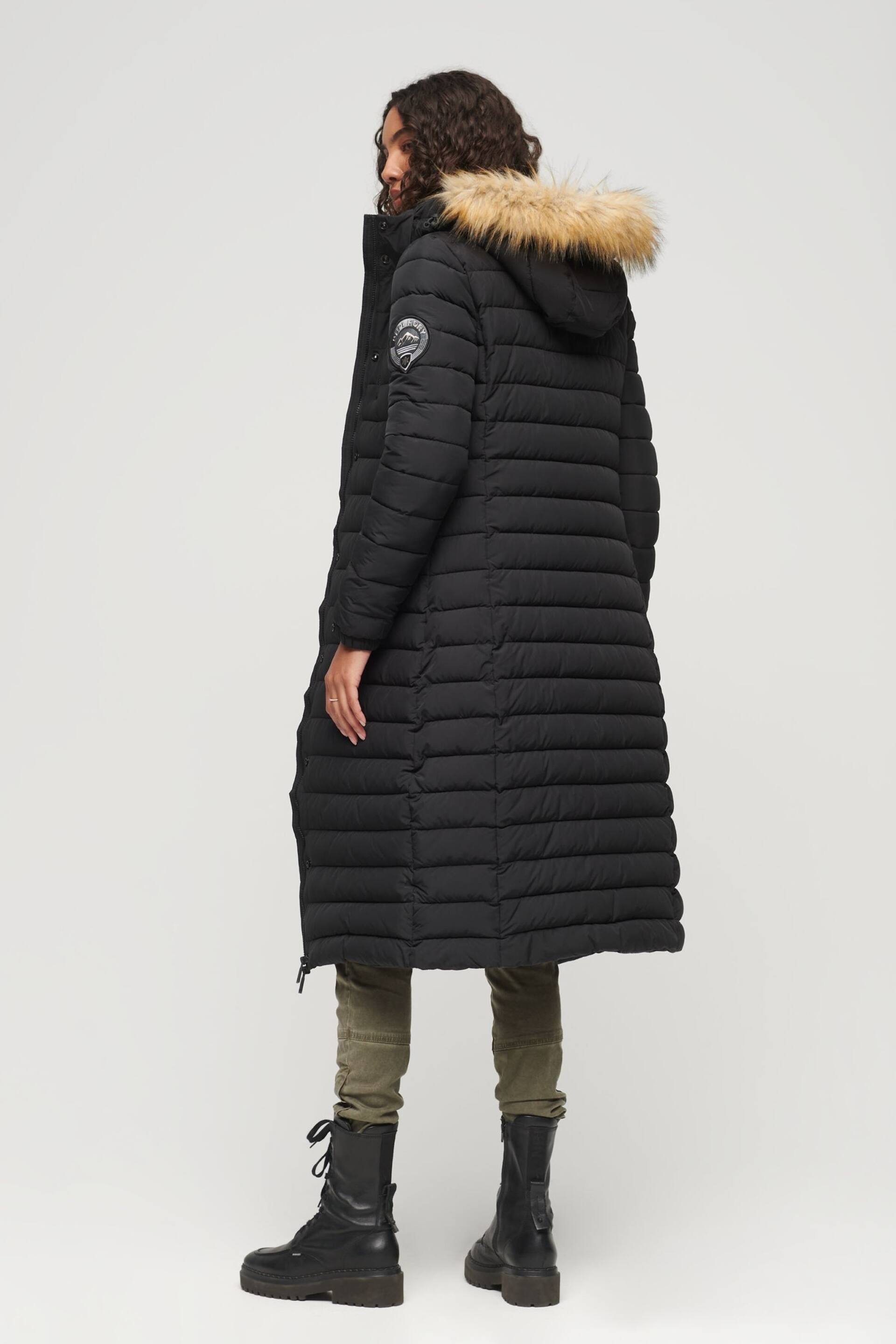 Superdry Black Fuji Hooded Longline Puffer Coat - Image 3 of 7