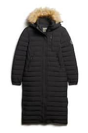 Superdry Black Fuji Hooded Longline Puffer Coat - Image 5 of 7