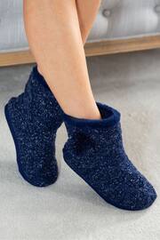 Pour Moi Blue Cable Knit Faux Fur Lined Bootie Slippers - Image 2 of 3