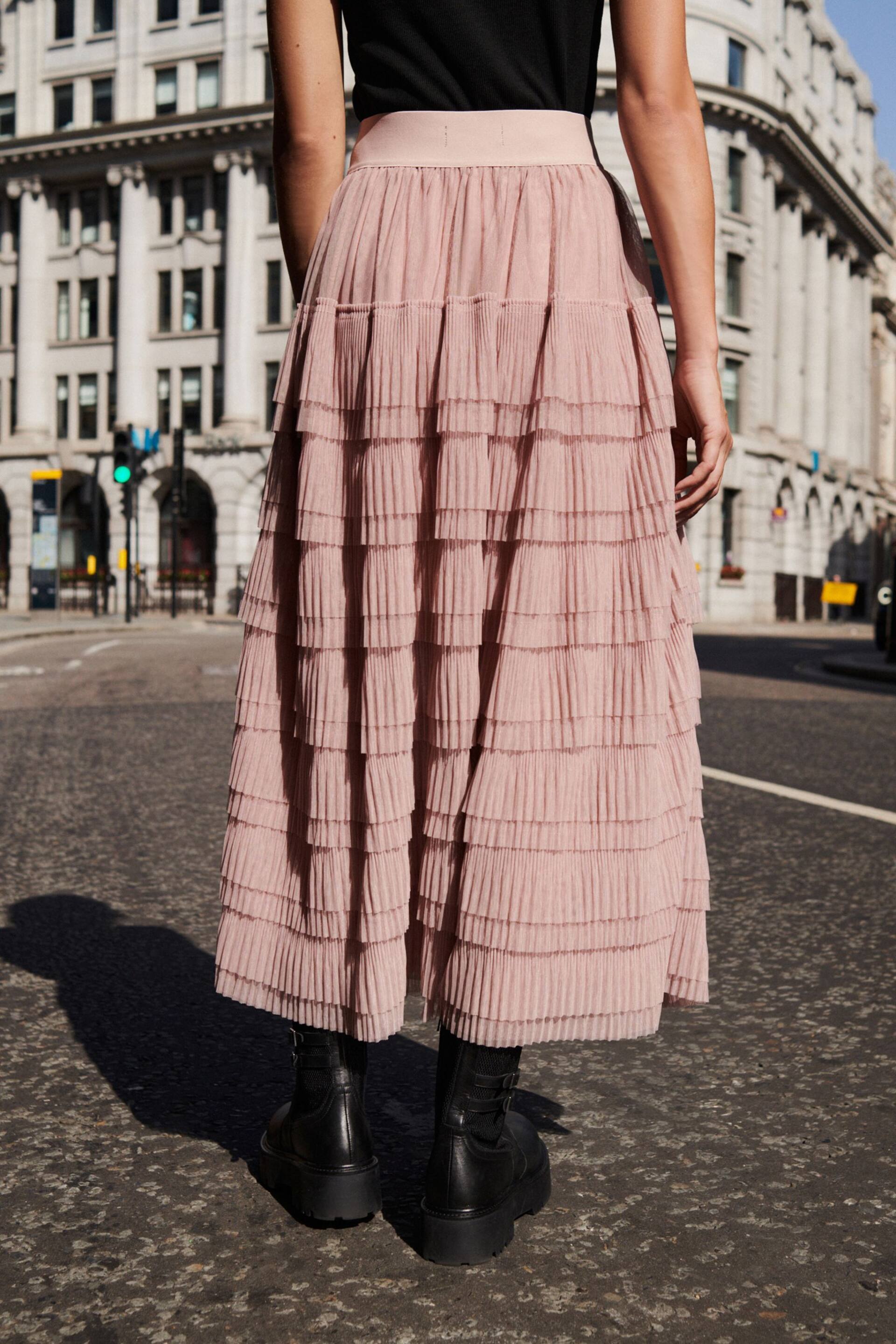 Pink Mesh Tulle Midi Skirt - Image 3 of 6