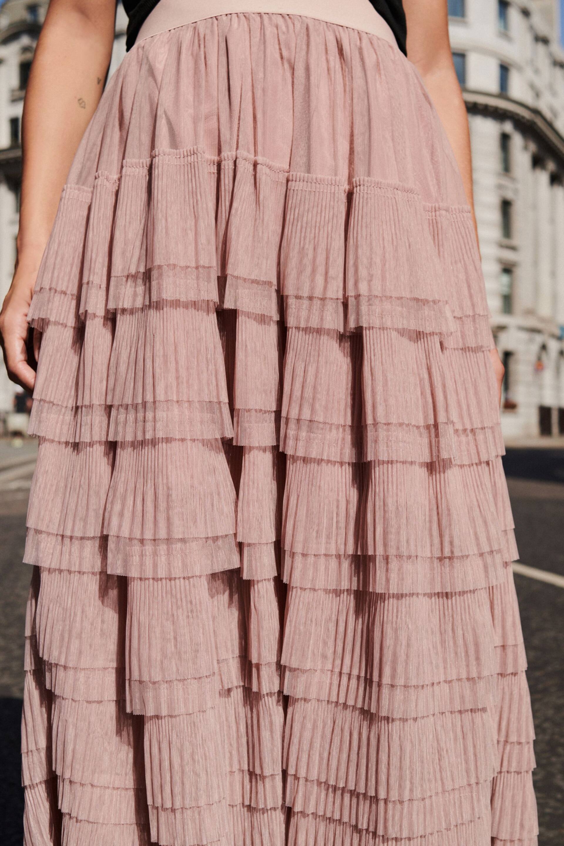 Pink Mesh Tulle Midi Skirt - Image 4 of 6