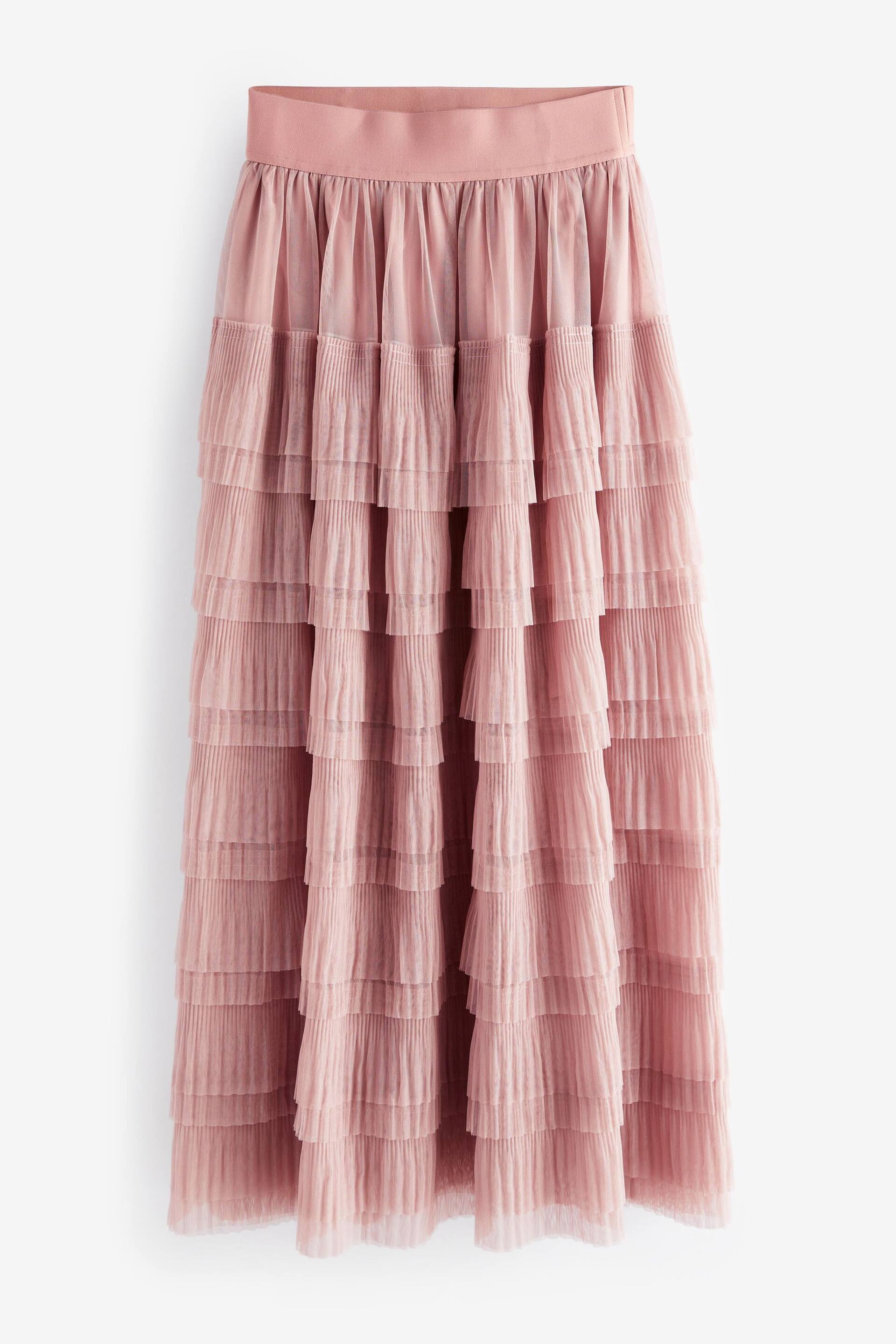 Pink Mesh Tulle Midi Skirt - Image 5 of 6