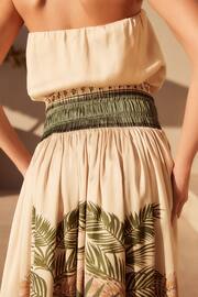 Beige Satin Bandeau Muted Tropical Print Top - Image 2 of 5
