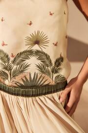 Beige Satin Bandeau Muted Tropical Print Top - Image 3 of 5